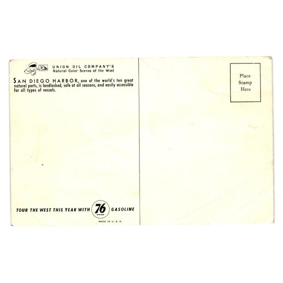 Vintage Postcard San Diego Harbor Union Oil Company 76 Gasoline National Park - Picture 2 of 2